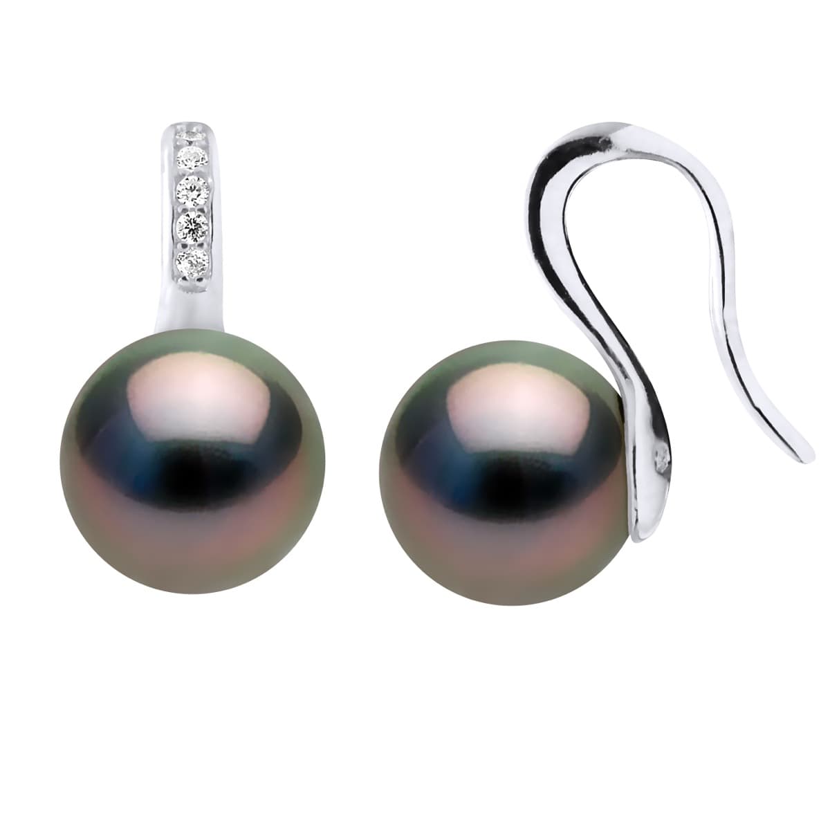 Boucles d'Oreilles Véritables Perles de Tahiti Rondes 9-10 mm — Argent 925 Millièmes 1