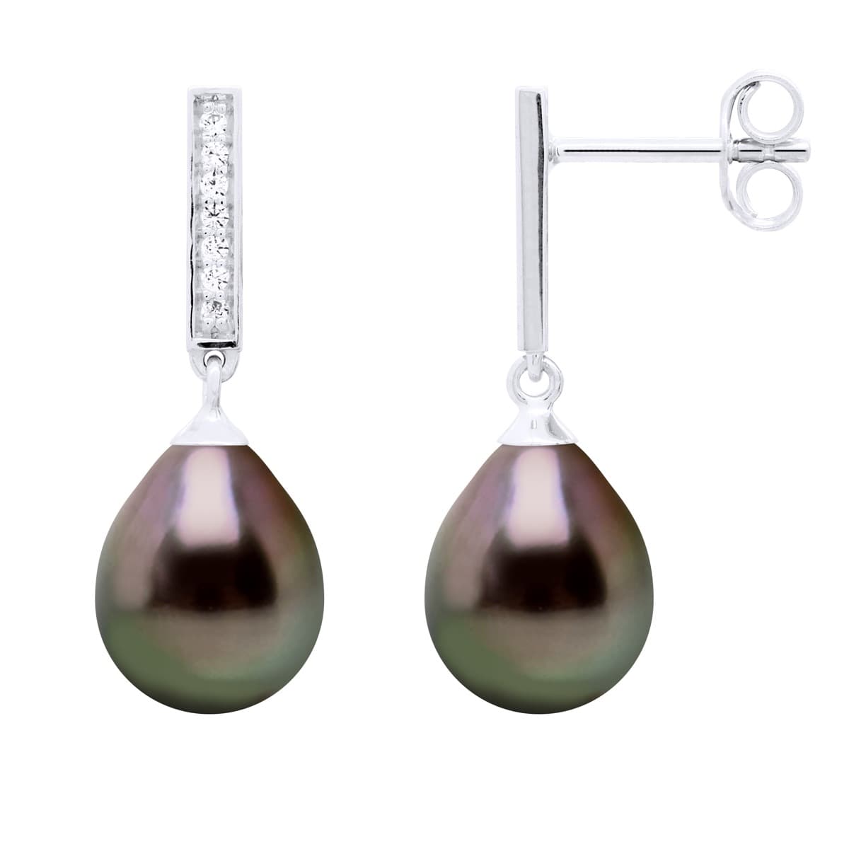 Boucles d'Oreilles Véritables Perles de Tahiti Poires 8-9 mm — Argent 925 Millièmes 1