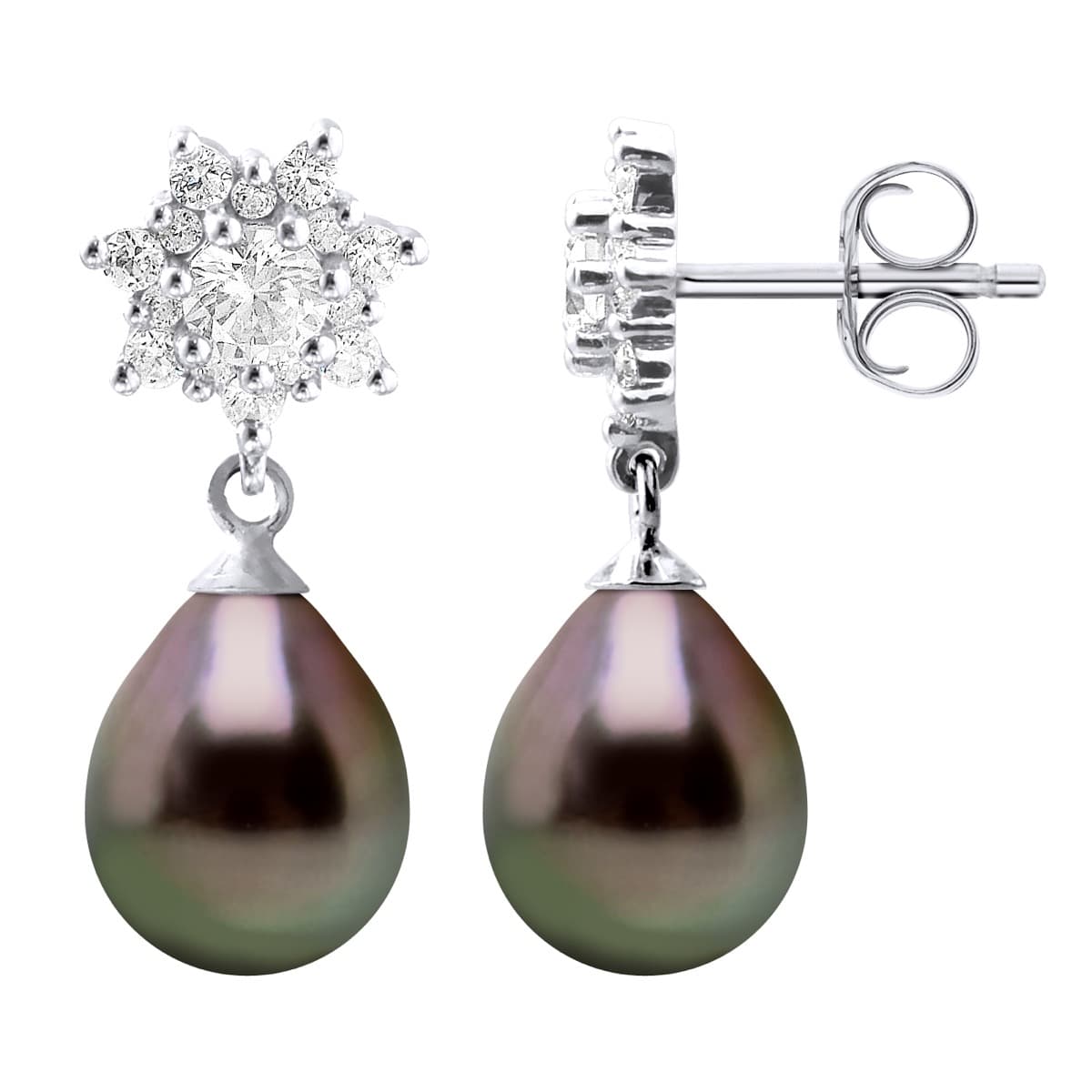 Boucles d'Oreilles Véritables Perles de Tahiti Poires 8-9 mm — Argent 925 Millièmes 1