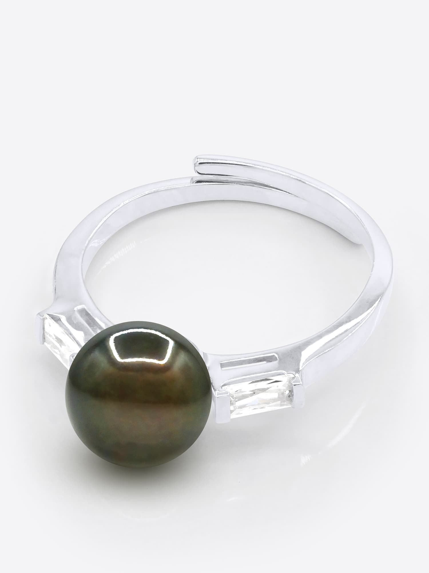 Bague Jonc Véritable Perle de Tahiti Ronde 8-9 mm — Argent 925 Millièmes Rhodié 1