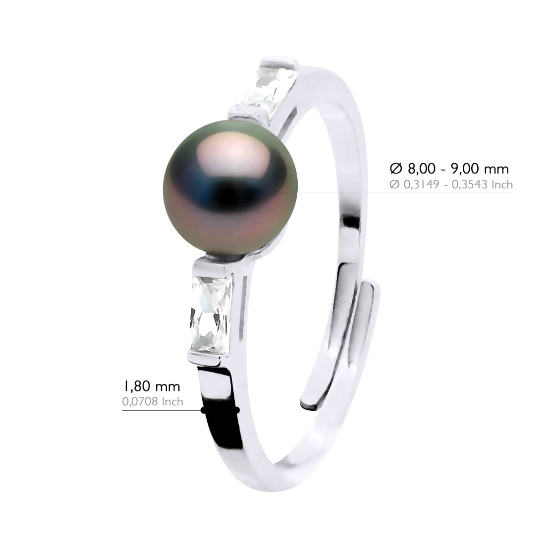 Bague Jonc Véritable Perle de Tahiti Ronde 8-9 mm — Argent 925 Millièmes Rhodié 2
