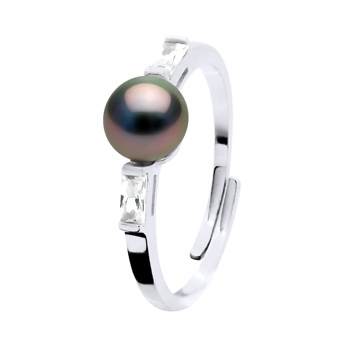 Bague Jonc Véritable Perle de Tahiti Ronde 8-9 mm — Argent 925 Millièmes Rhodié 3