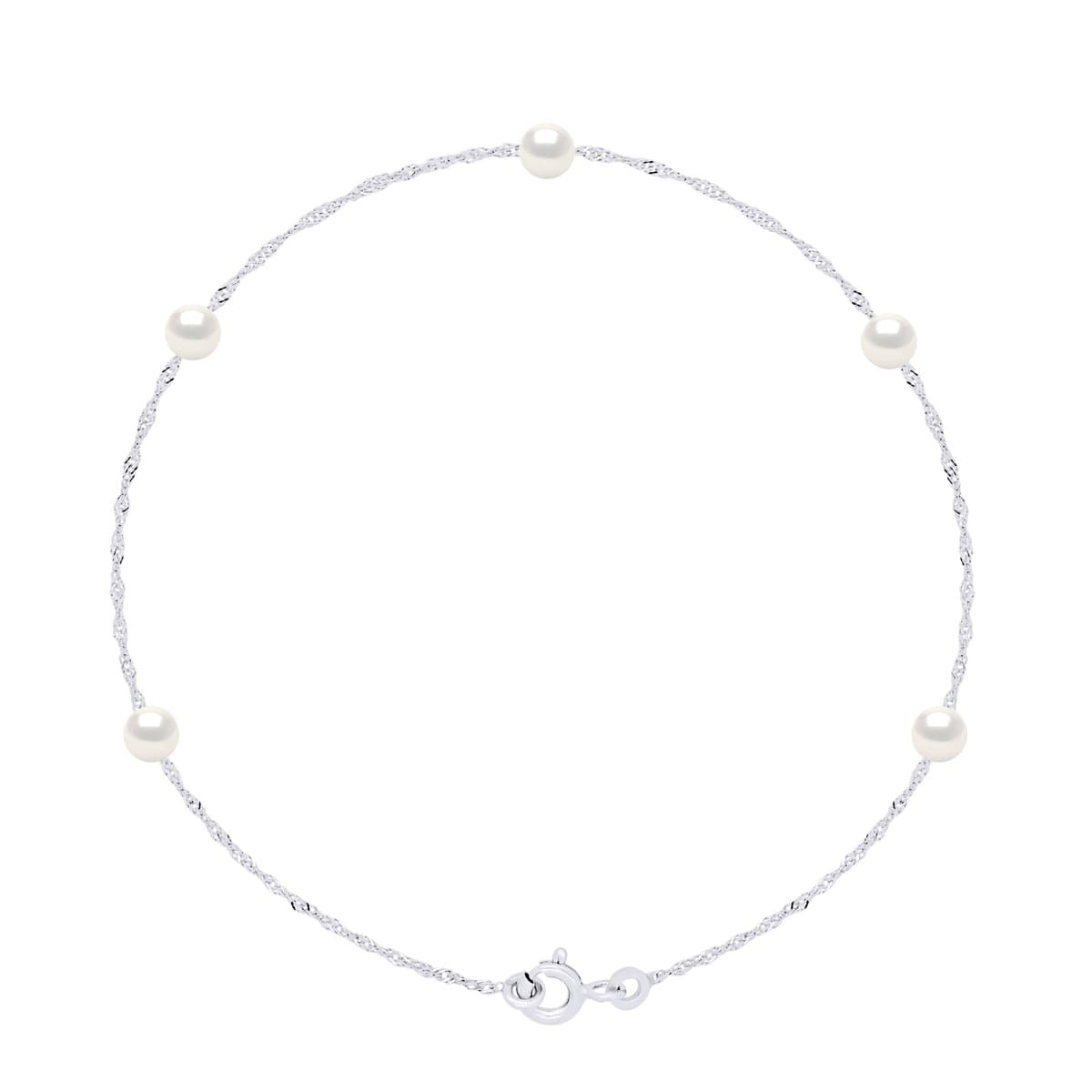 Bracelet Véritables Perles d'Eau Douce Rondes 4-5 mm — Or Blanc 750 Millièmes — 18 cm 1
