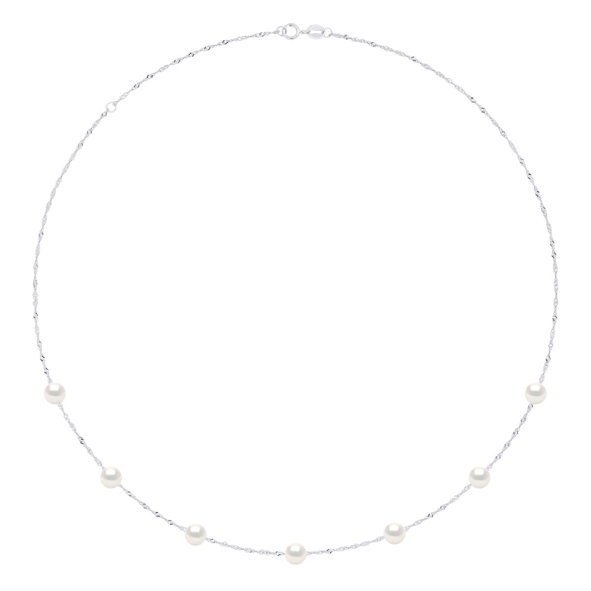 Collier Véritables Perles d'Eau Douce Rondes 6-7 mm — Or Blanc 750 Millièmes — 42 cm 1