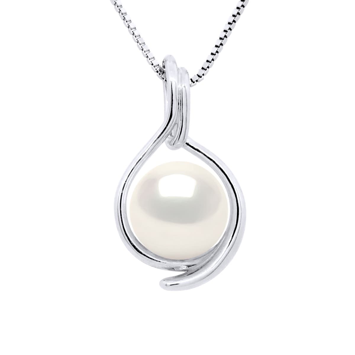 Collier Véritable Perle d'Eau Douce Ronde 8-9 mm — Or Blanc 375 Millièmes — 42 cm 1