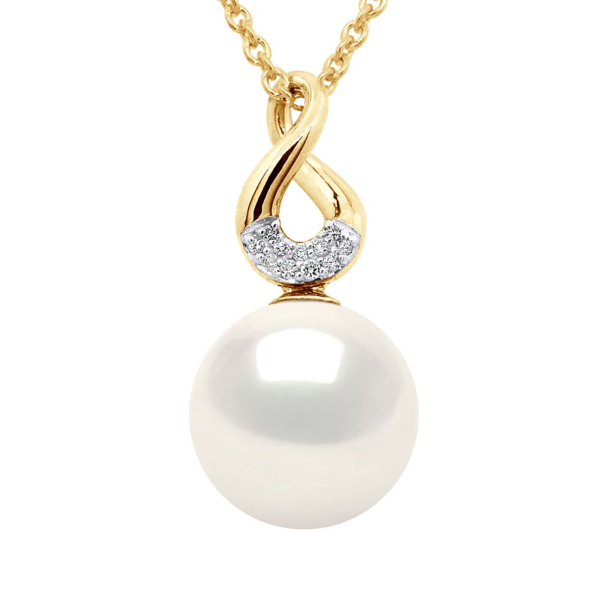 Collier Véritable Perle d'Eau Douce Ronde 9-10 mm Diamants 0.03 ct — Or Jaune 375 Millièmes — 42 cm 1