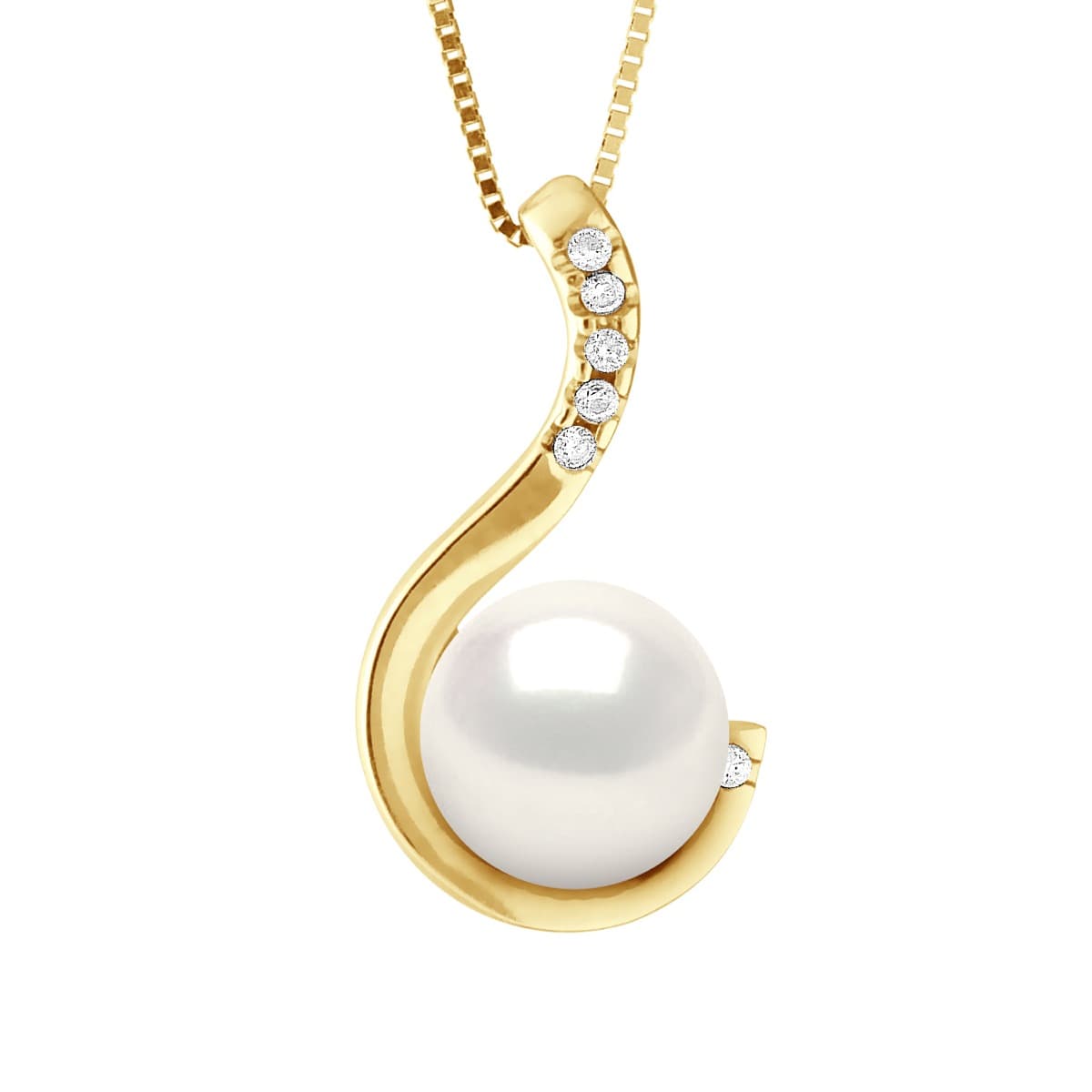 Collier Véritable Perle d'Eau Douce Ronde 9-10 mm Diamants 0.02 ct — Or Jaune 375 Millièmes — 42 cm 1