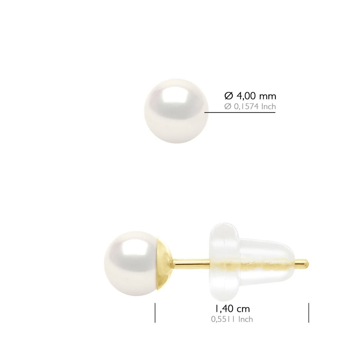 Boucles d'Oreilles Véritables Perles d'Eau Douce Rondes 4-5 mm — Or Jaune 750 Millièmes 2