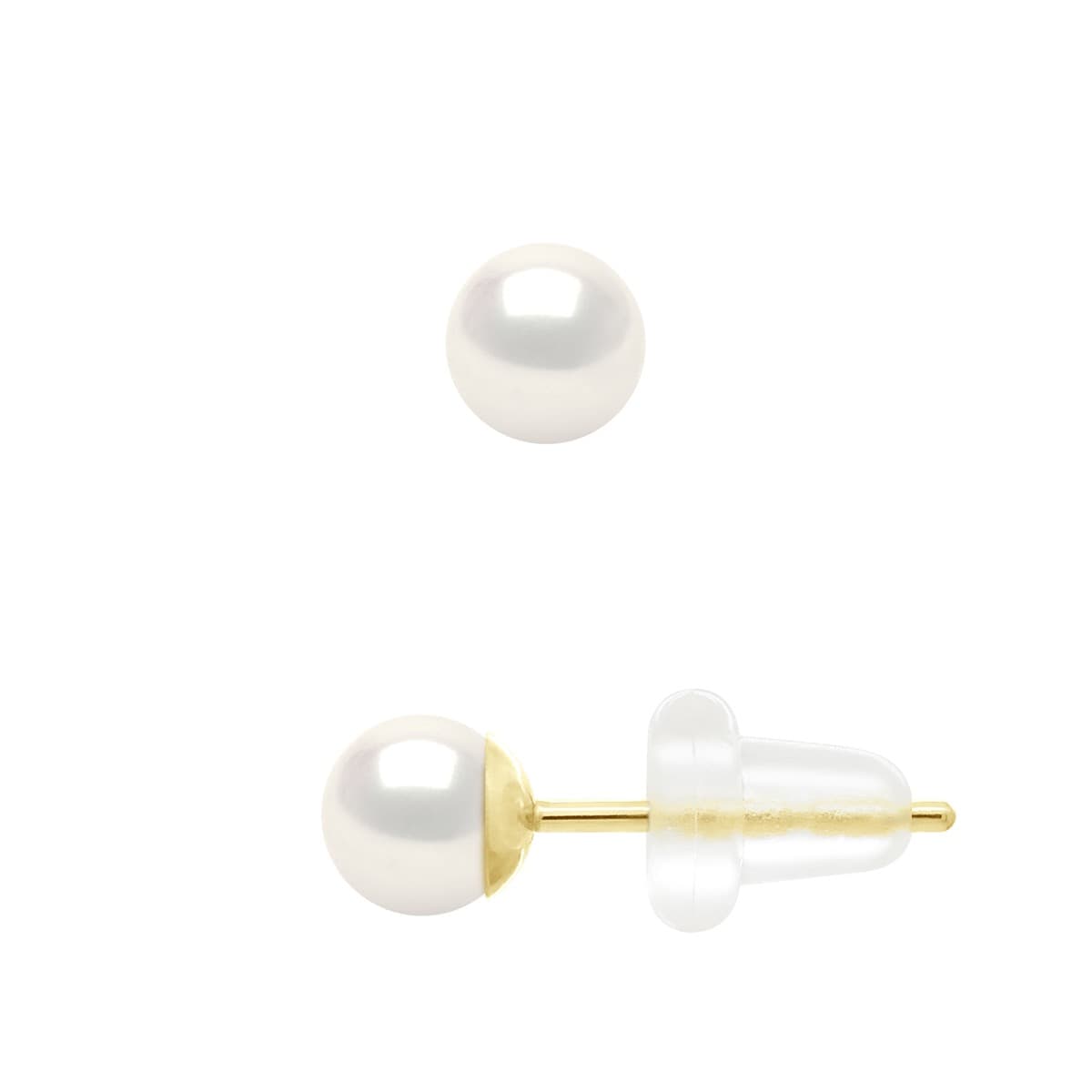 Boucles d'Oreilles Véritables Perles d'Eau Douce Rondes 4-5 mm — Or Jaune 750 Millièmes 4