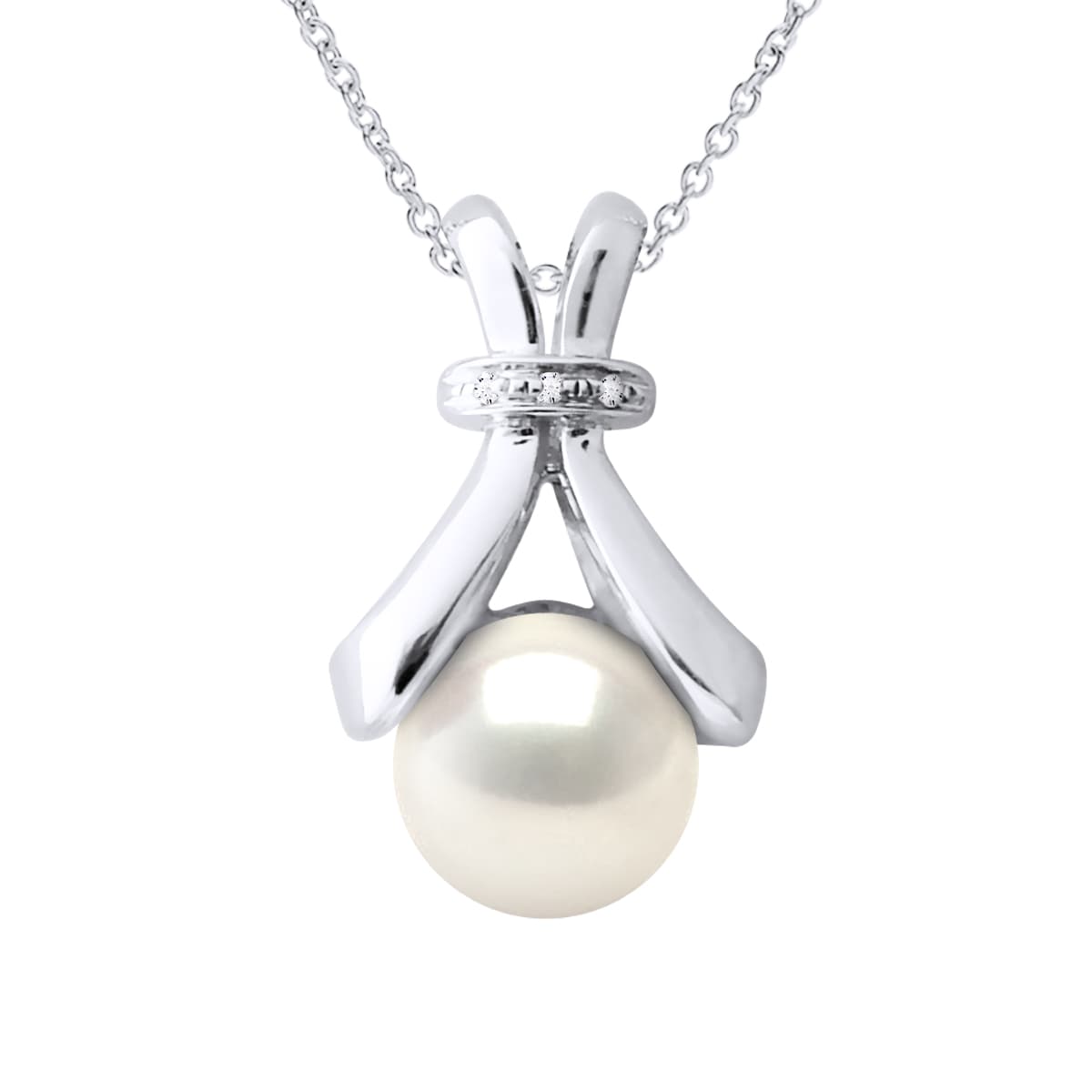 Collier Véritable Perle de Tahiti Bouton 6-7 mm Diamant 0.01 ct — Or Blanc 375 Millièmes — 42 cm 1