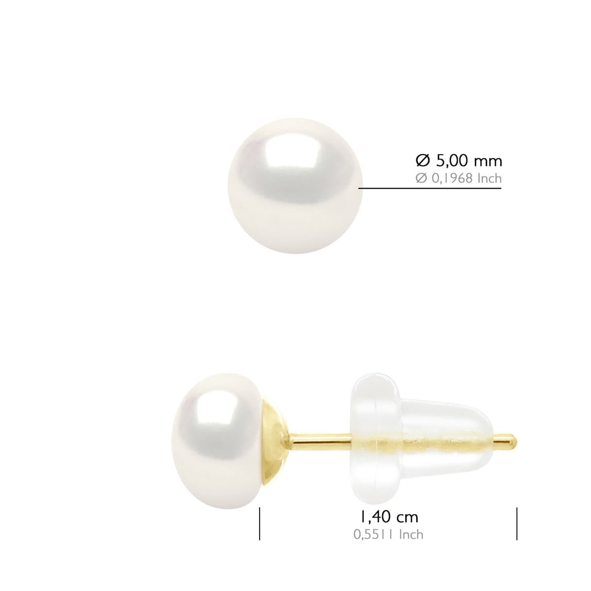 Boucles d'Oreilles Véritables Perles d'Eau Douce Bouton 5-6 mm — Or 375 Millièmes 2