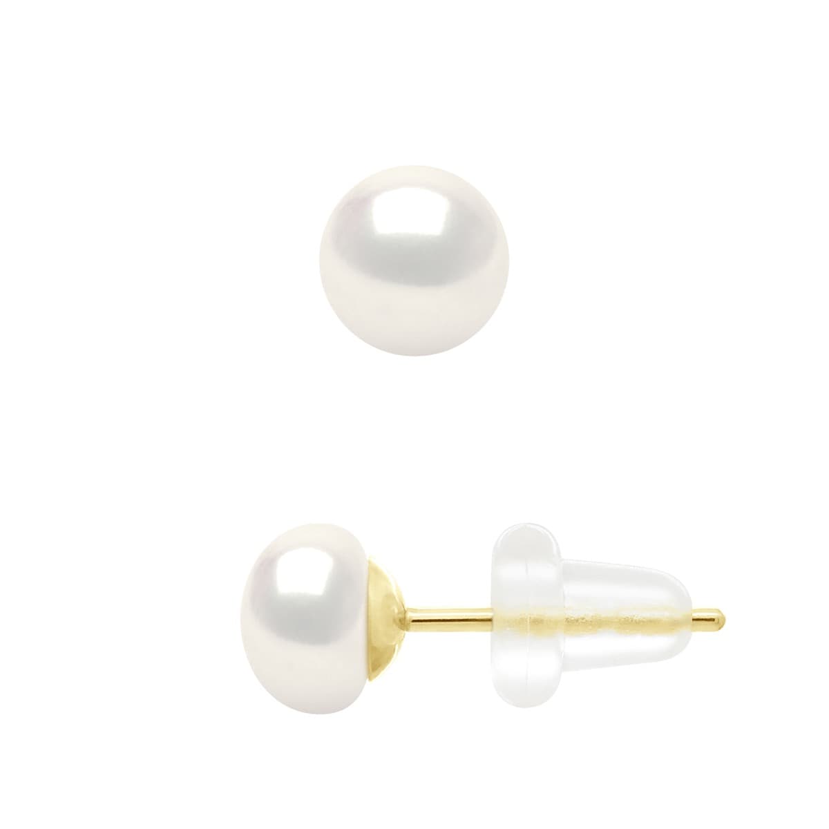 Boucles d'Oreilles Véritables Perles d'Eau Douce Bouton 5-6 mm — Or 375 Millièmes 4
