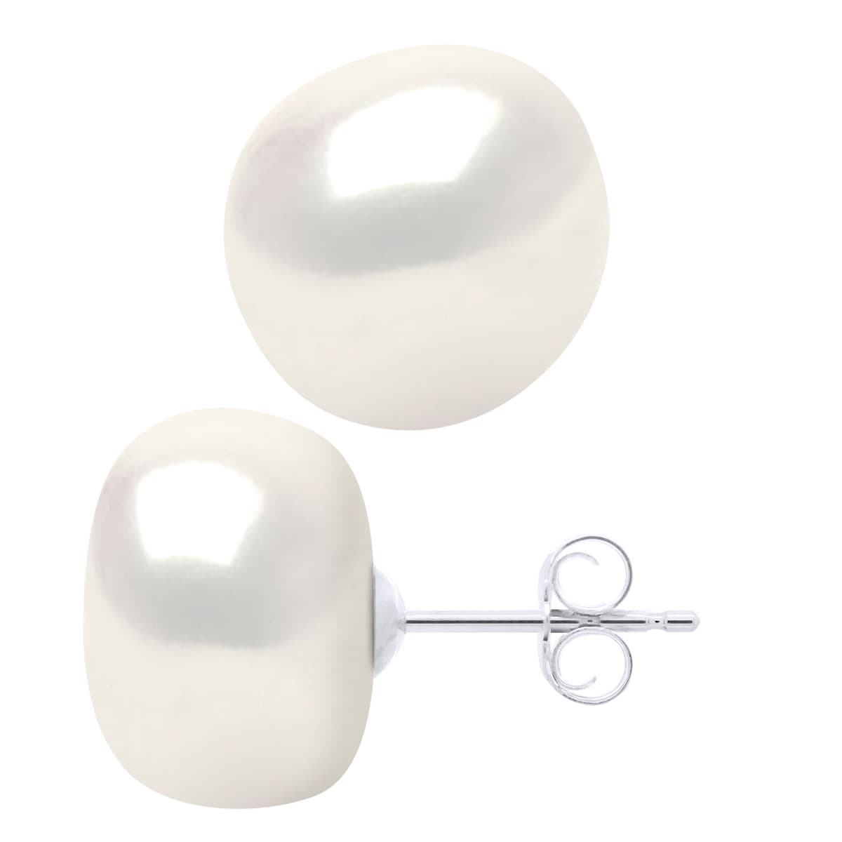 Boucles d'Oreilles Véritables Perles d'Eau Douce Baroques 12-13 mm — Or Blanc 375 Millièmes 3