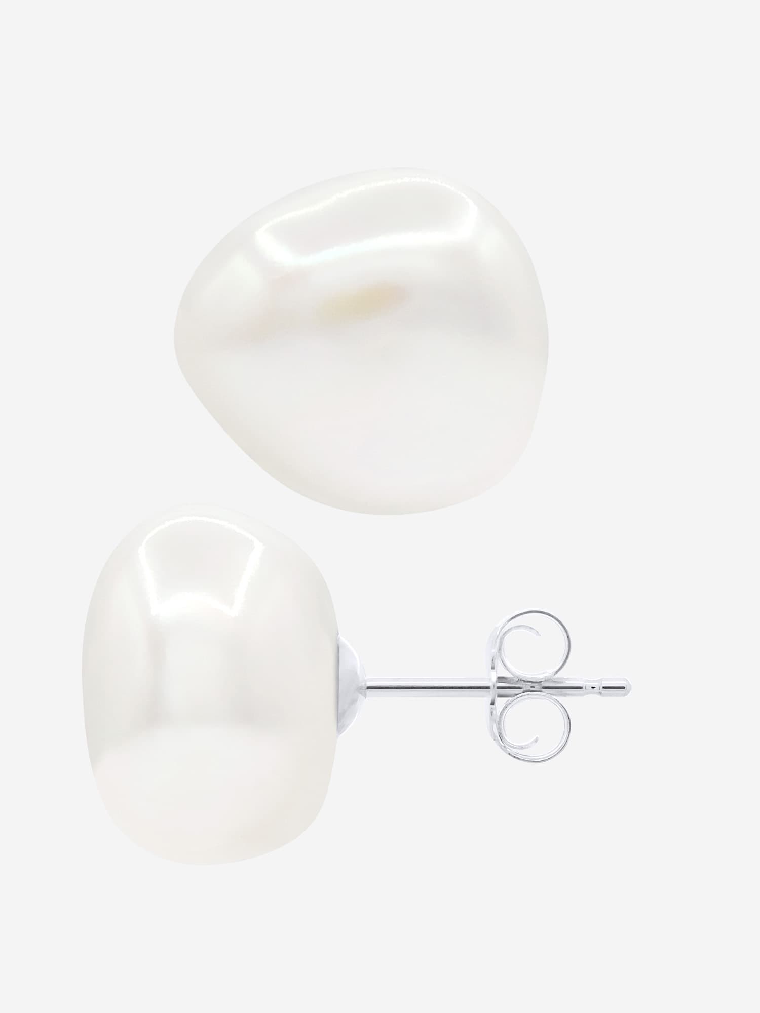 Boucles d'Oreilles Véritables Perles d'Eau Douce Baroques 12-13 mm — Or Blanc 375 Millièmes 5