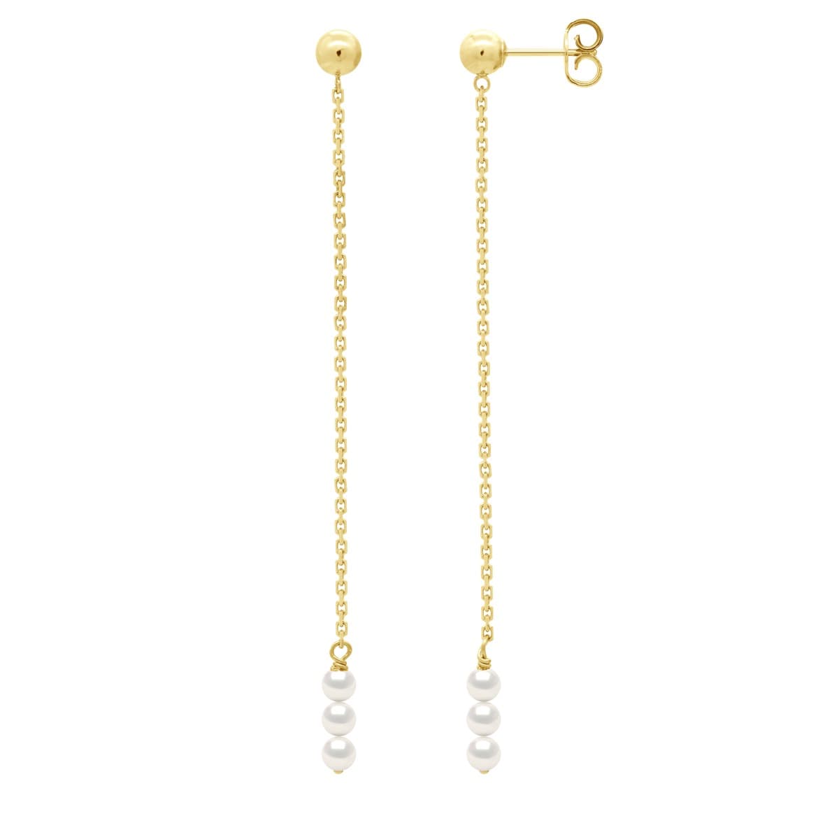Boucles d'Oreilles Véritables Perles d'Eau Douce Rondes 4-5 mm — Or Jaune 375 Millièmes 1