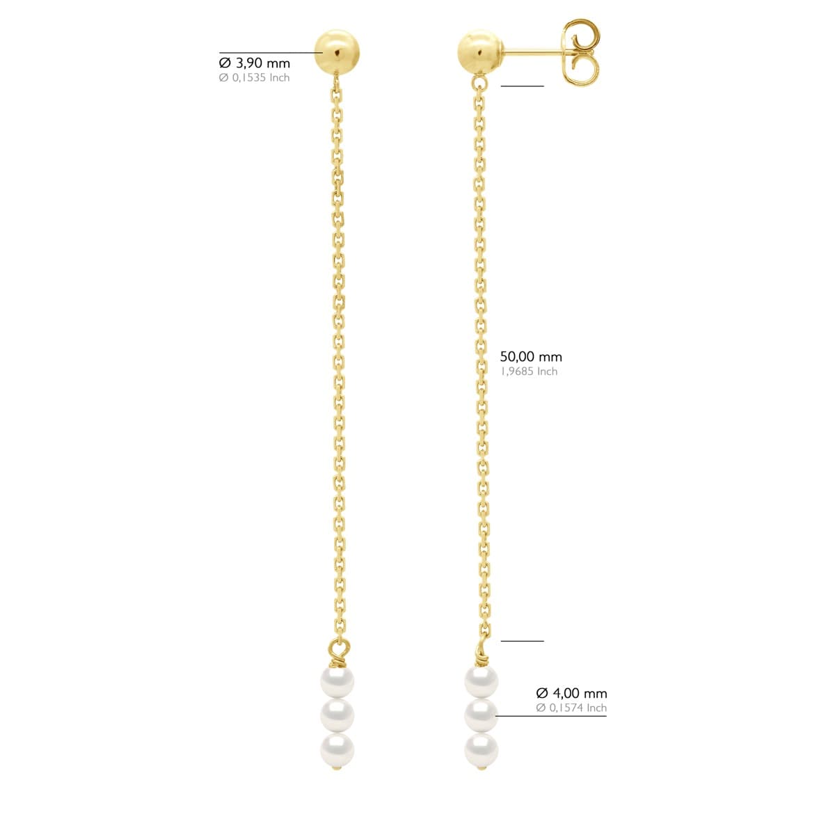 Boucles d'Oreilles Véritables Perles d'Eau Douce Rondes 4-5 mm — Or Jaune 375 Millièmes 2