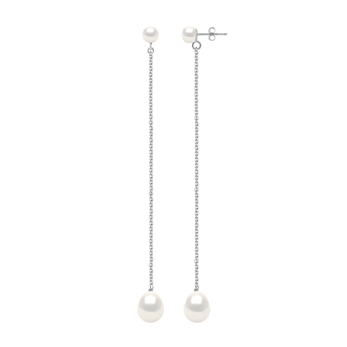 Boucles d'Oreilles Véritables Perles d'Eau Douce Poires 5-6 mm — Or Blanc 375 Millièmes 1