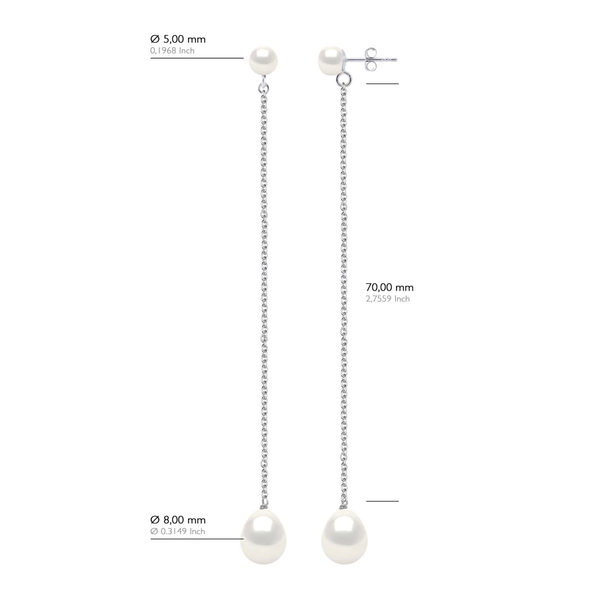 Boucles d'Oreilles Véritables Perles d'Eau Douce Poires 5-6 mm — Or Blanc 375 Millièmes 2