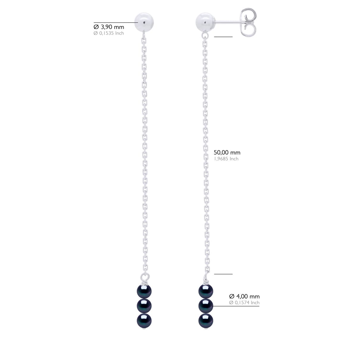 Boucles d'Oreilles Véritables Perles d'Eau Douce Rondes 4-5 mm — Or Blanc 375 Millièmes 2