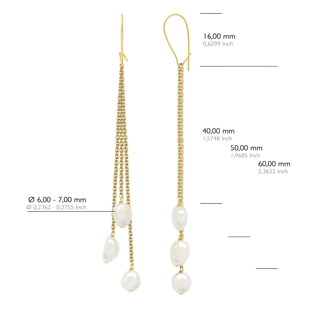 Boucles d'Oreilles Véritables Perles d'Eau Douce Baroques 6-7 mm — Or Jaune 375 Millièmes 2