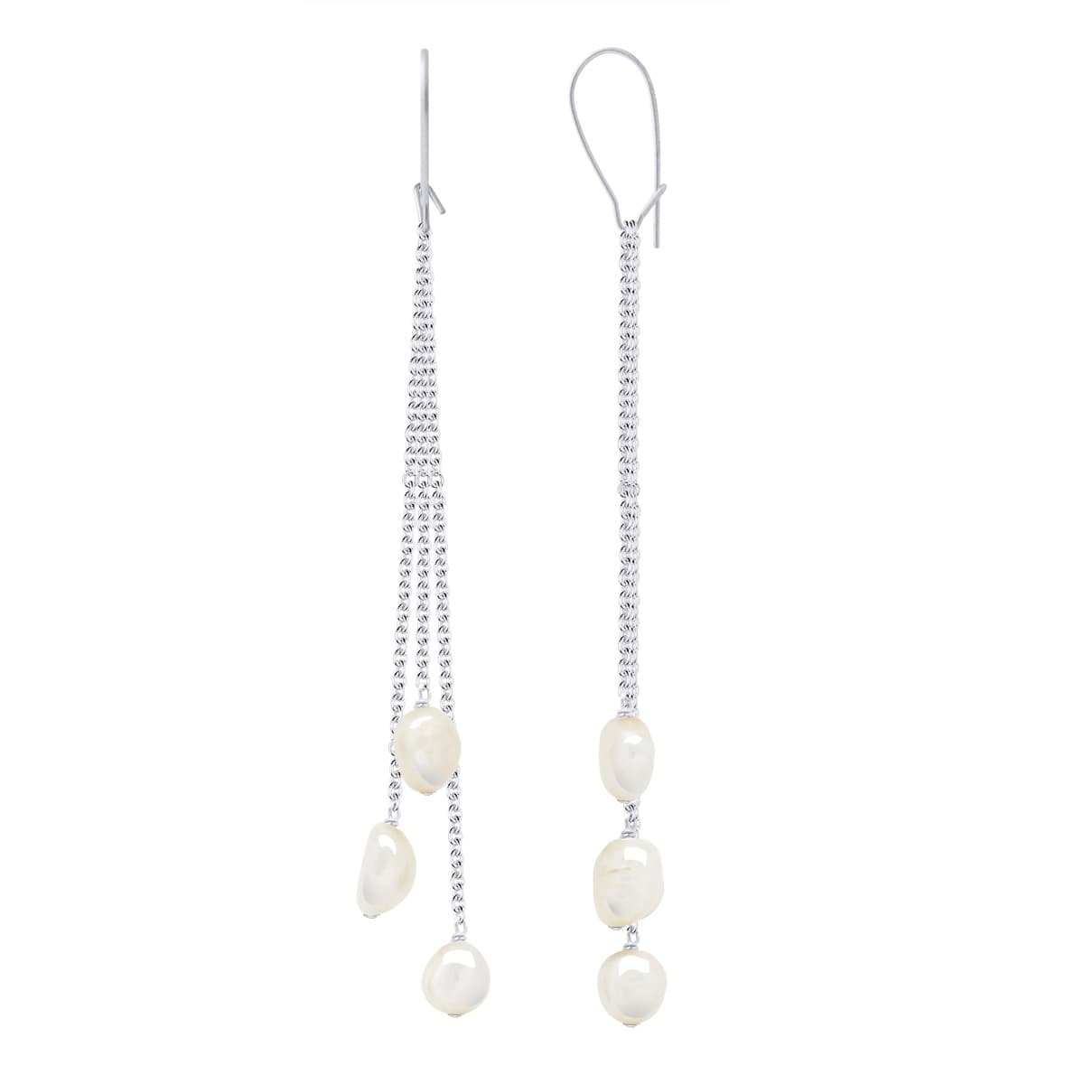 Boucles d'Oreilles Véritables Perles d'Eau Douce Baroques 6-7 mm — Or Blanc 375 Millièmes 1