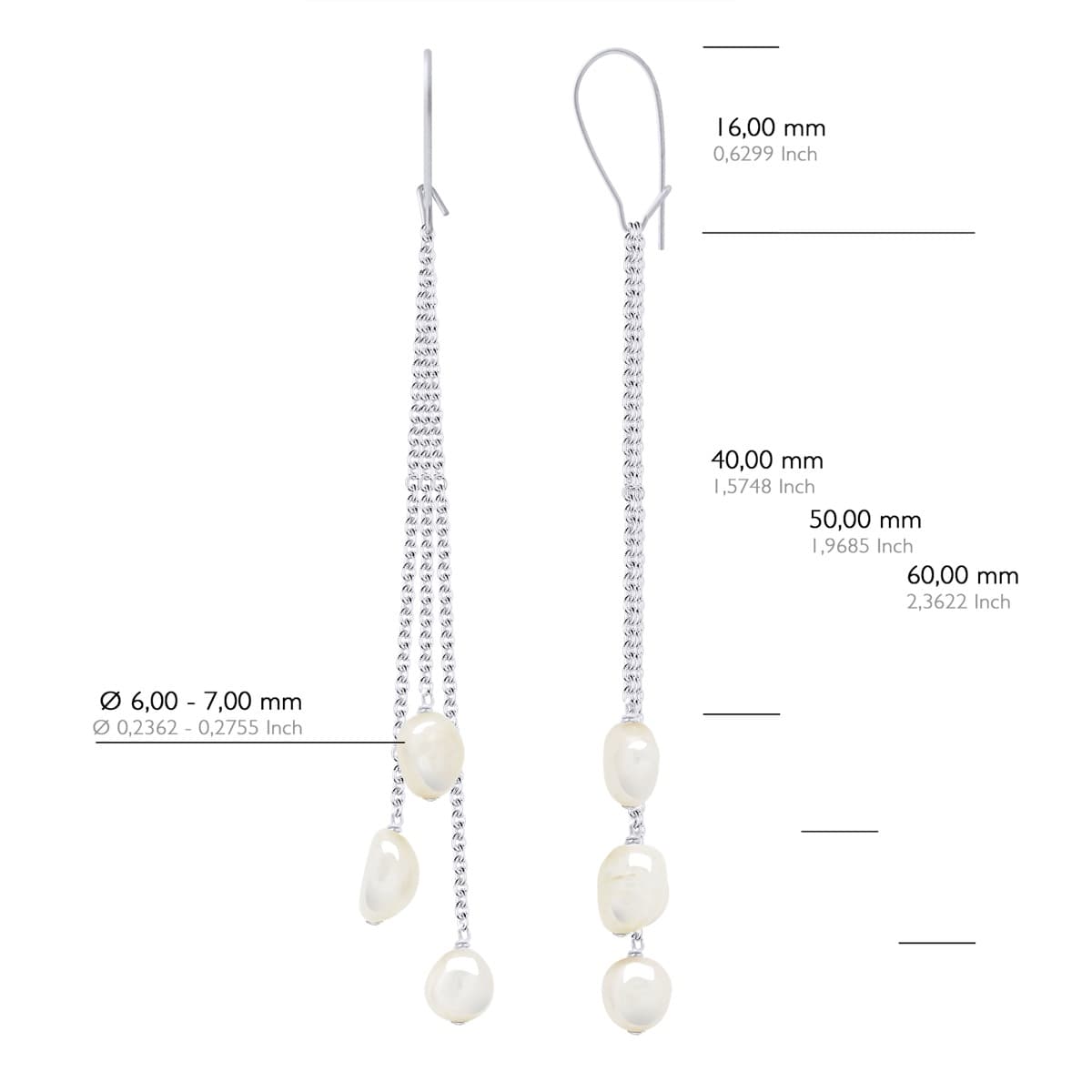 Boucles d'Oreilles Véritables Perles d'Eau Douce Baroques 6-7 mm — Or Blanc 375 Millièmes 2