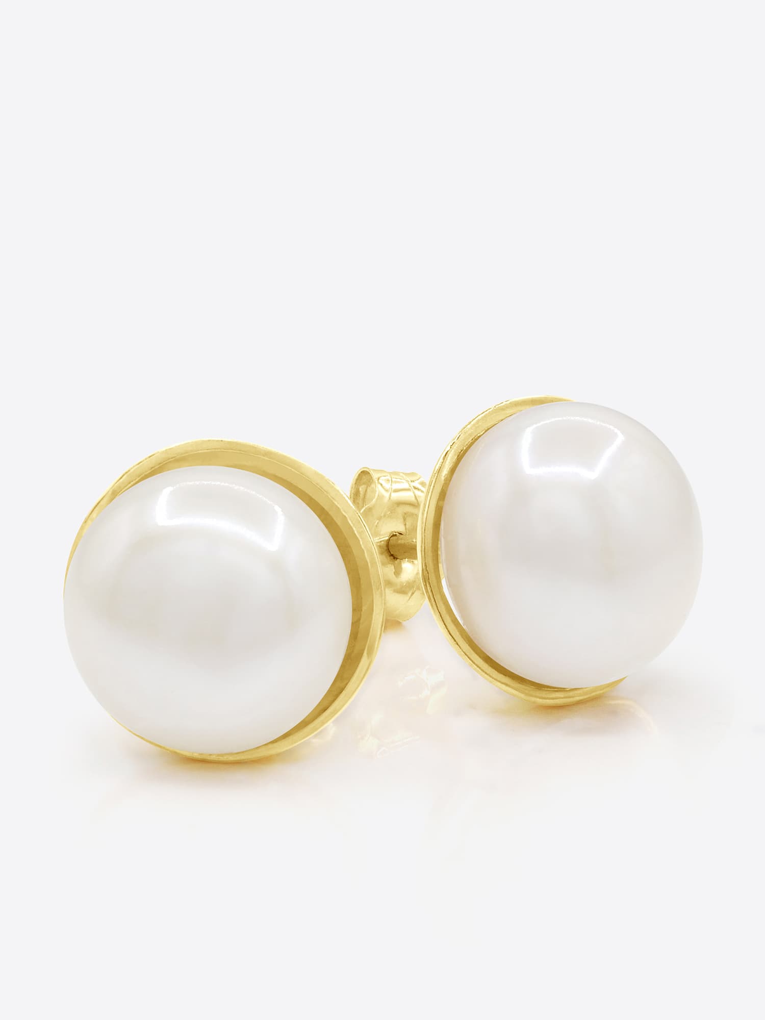 Boucles d'Oreilles Véritables Perles d'Eau Douce Bouton 10-11 mm — Or Jaune 375 Millièmes 1