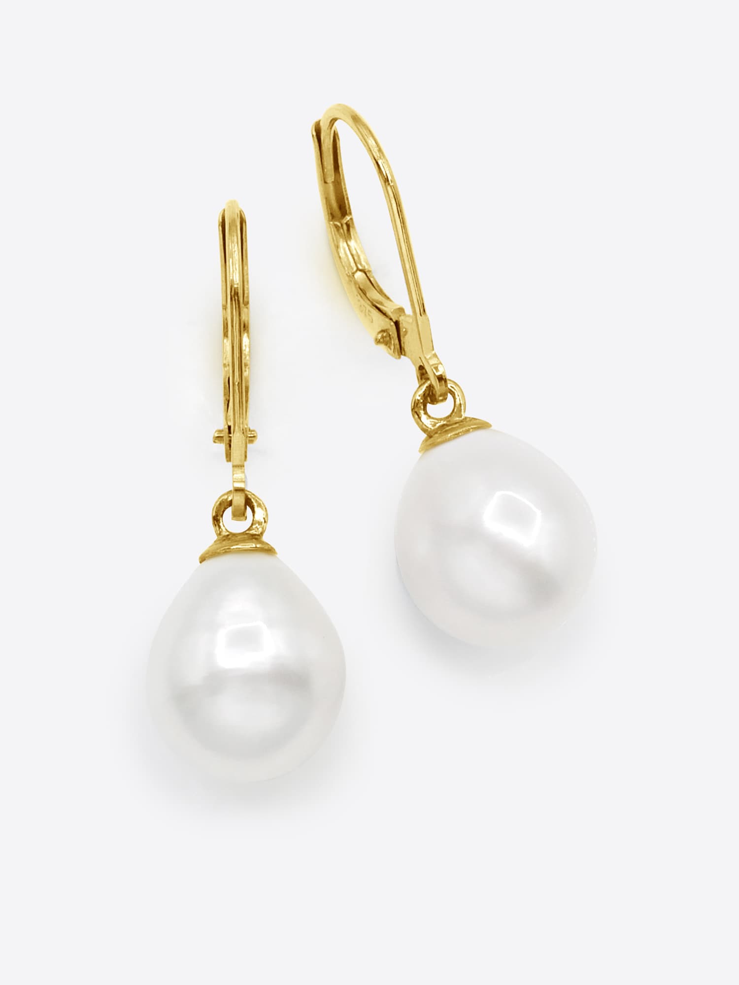Boucles d'Oreilles Véritables Perles d'Eau Douce Poires 9-10 mm — Or Jaune 375 Millièmes 1