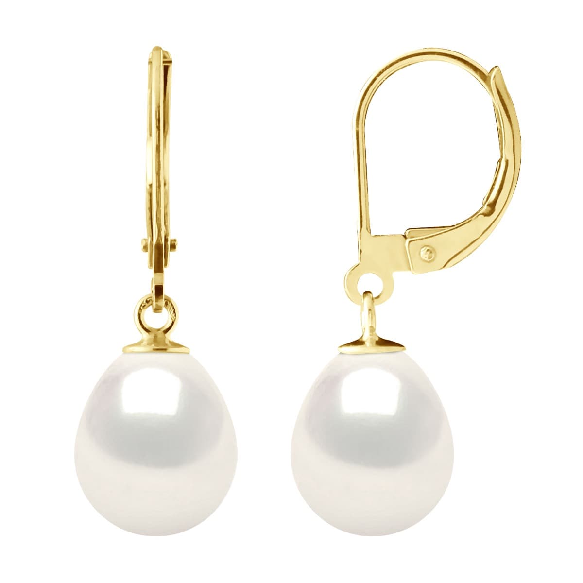 Boucles d'Oreilles Véritables Perles d'Eau Douce Poires 9-10 mm — Or Jaune 375 Millièmes 4