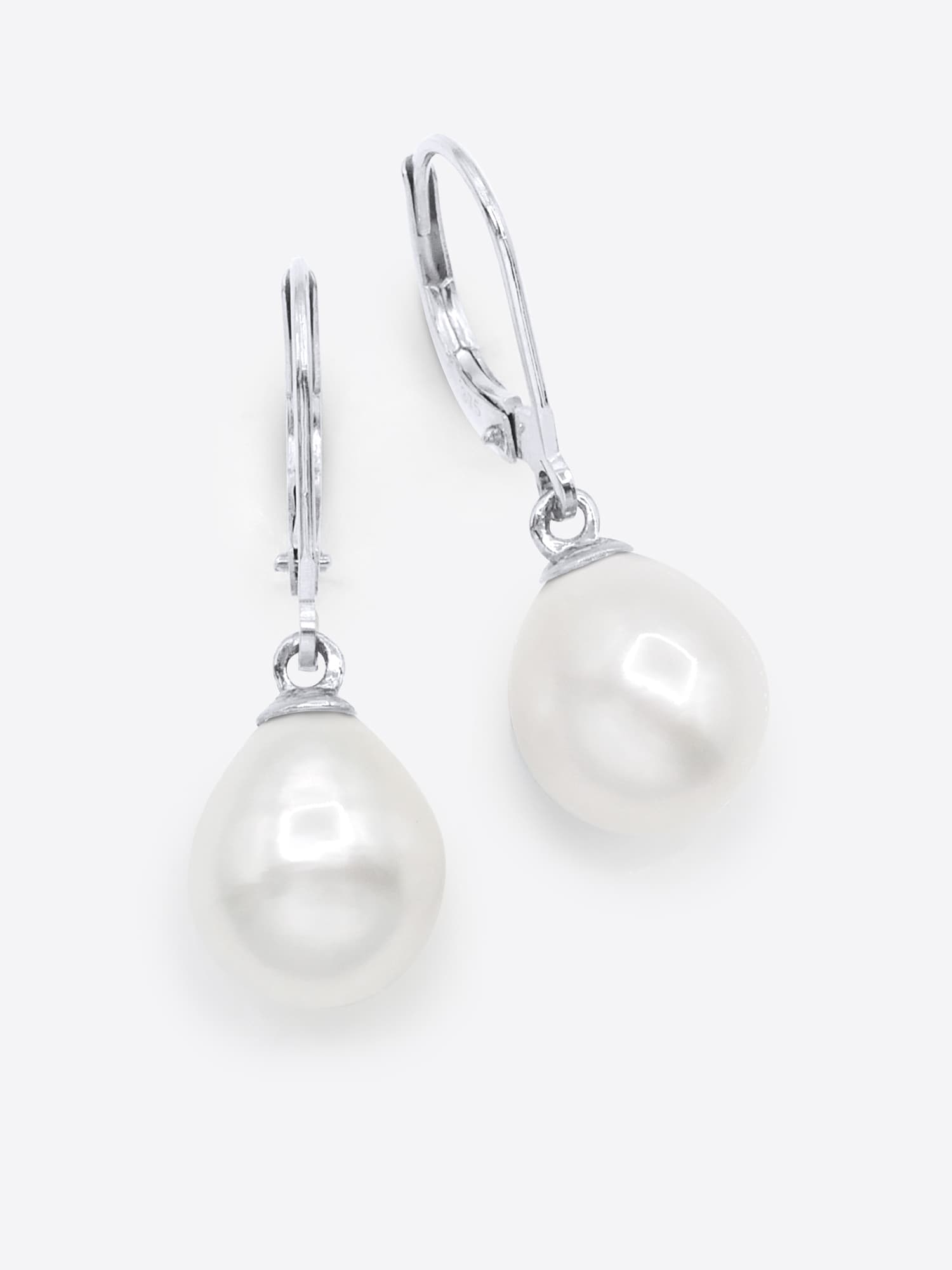 Boucles d'Oreilles Véritables Perles d'Eau Douce Poires 9-10 mm — Or Blanc 375 Millièmes 1