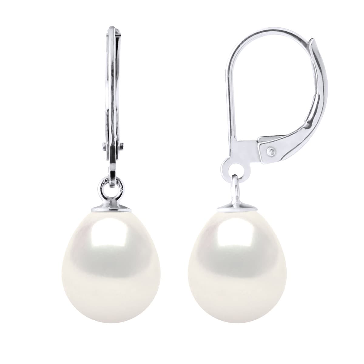 Boucles d'Oreilles Véritables Perles d'Eau Douce Poires 9-10 mm — Or Blanc 375 Millièmes 3