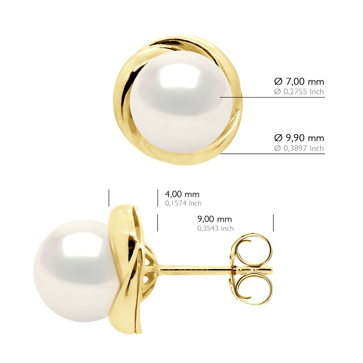 Boucles d'Oreilles Véritables Perles d'Eau Douce Rondes — Or Jaune 375 Millièmes 2