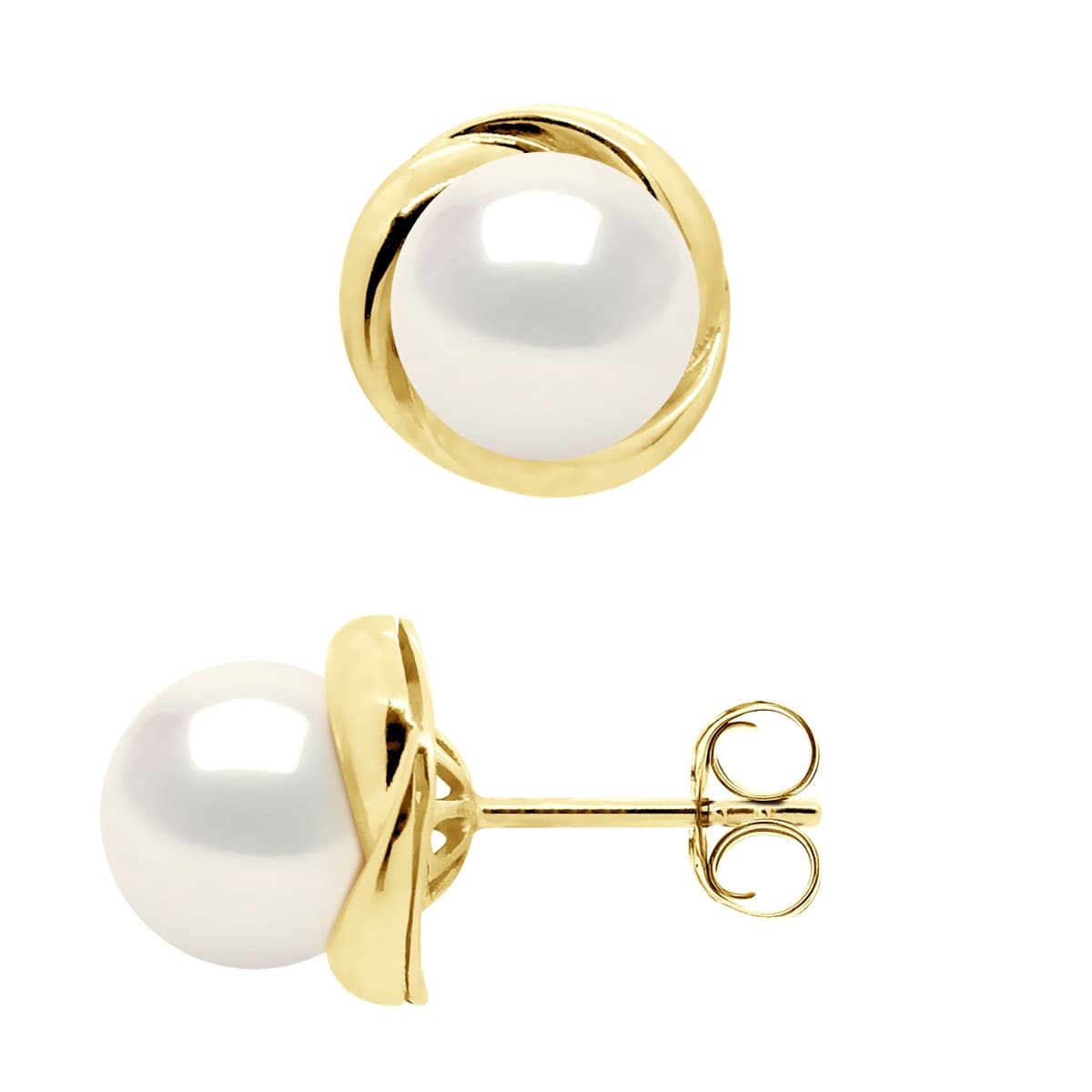 Boucles d'Oreilles Véritables Perles d'Eau Douce Rondes — Or Jaune 375 Millièmes 3