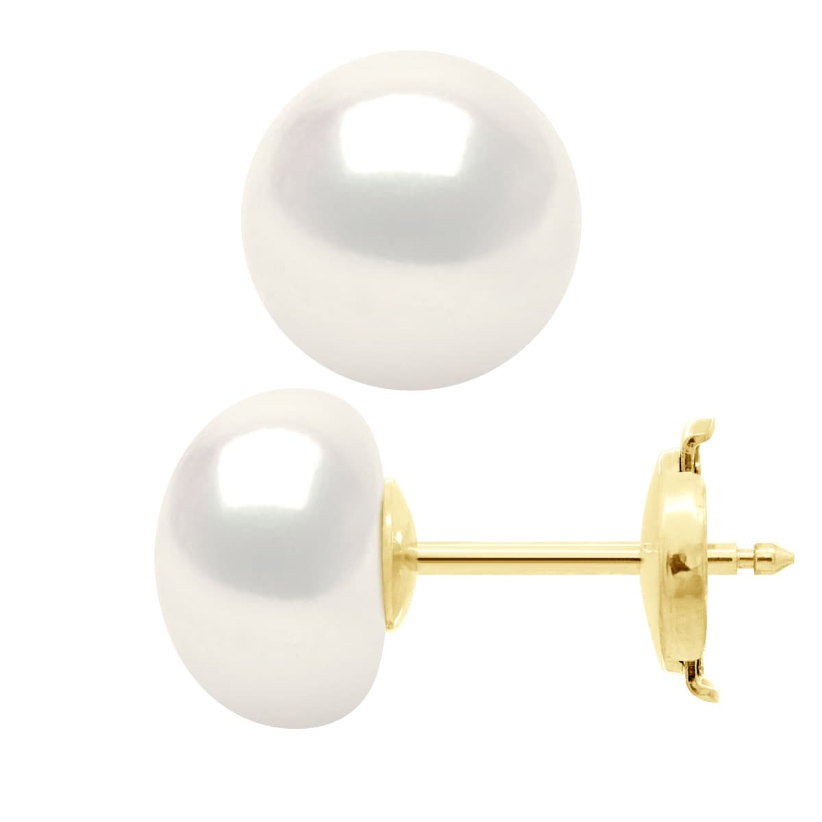 Boucles d'Oreilles Véritables Perles d'Eau Douce Bouton 9-10 mm — Or Jaune 375 Millièmes 4