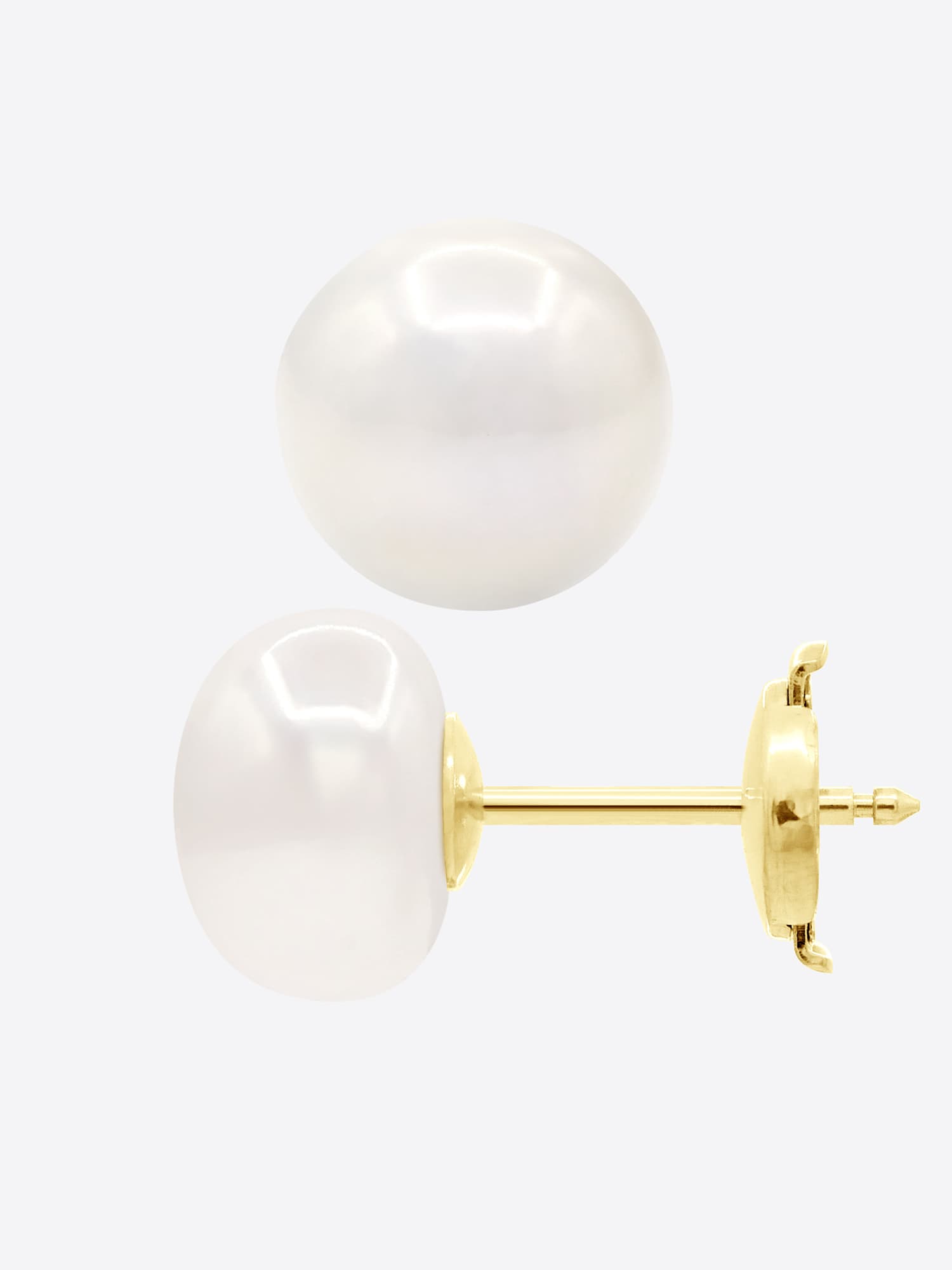 Boucles d'Oreilles Véritables Perles d'Eau Douce Bouton 9-10 mm — Or Jaune 375 Millièmes 5