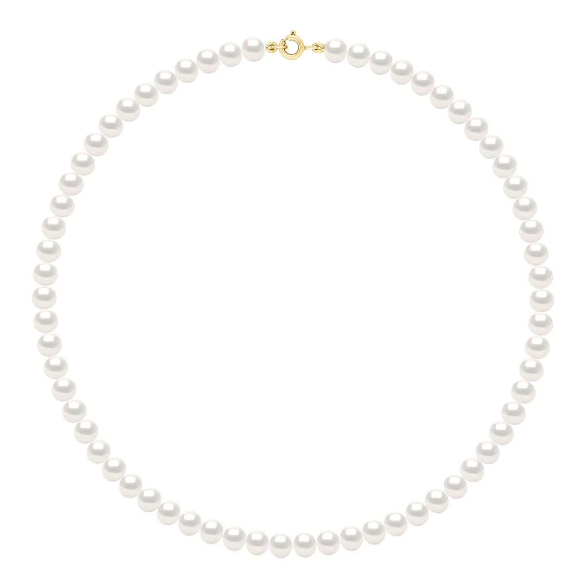 Collier Véritables Perles d'Eau Douce Semi-Rondes 6-7 mm — Or Blanc 375 Millièmes — 42 cm 1