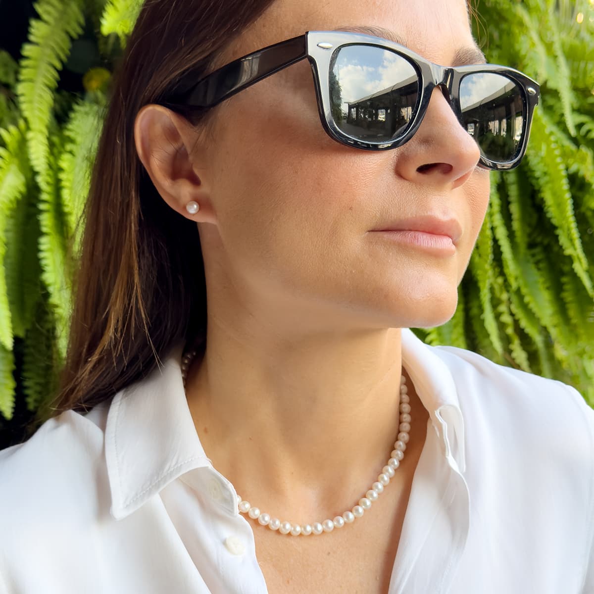 Collier Véritables Perles d'Eau Douce Semi-Rondes 6-7 mm — Or Blanc 375 Millièmes — 42 cm 2