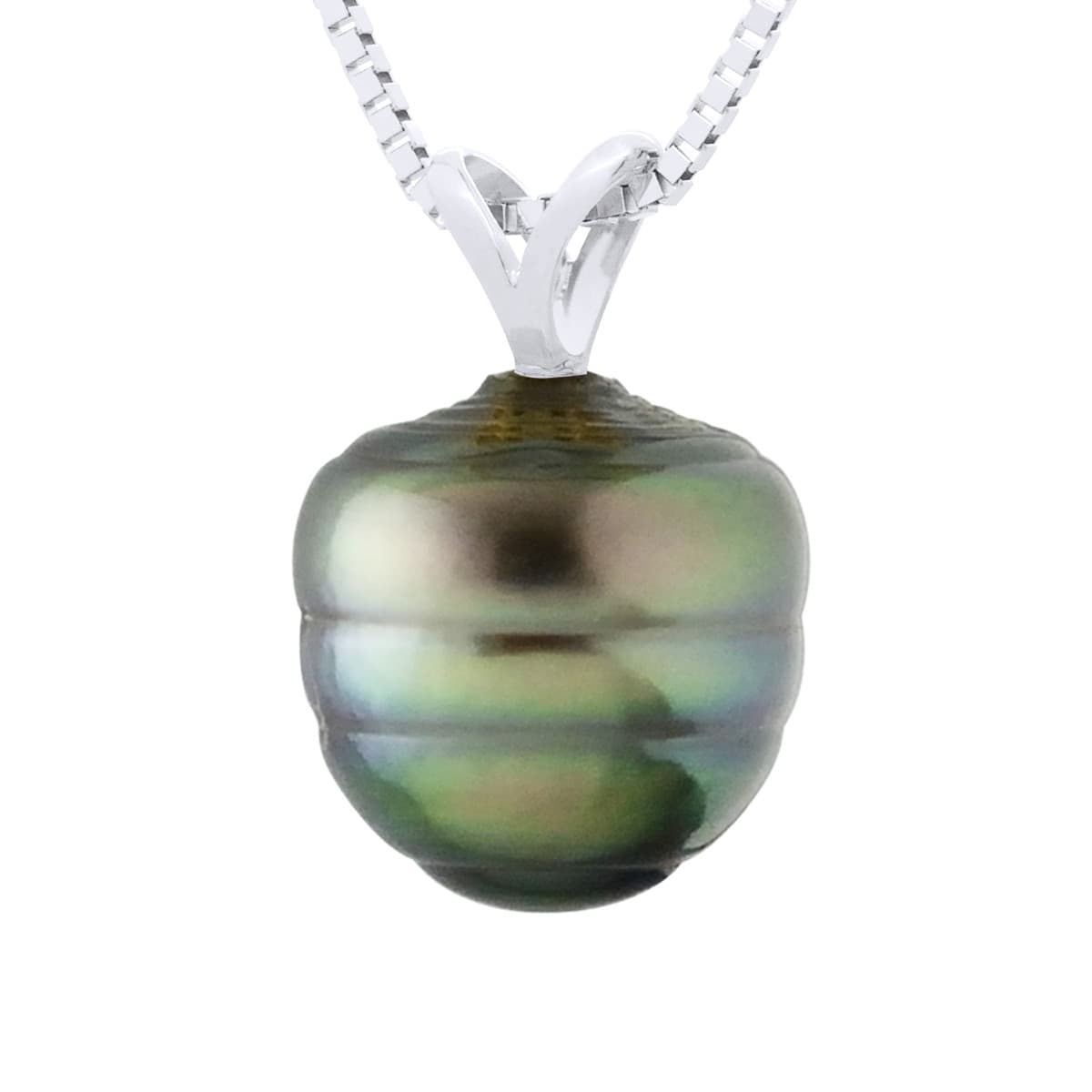 Pendentif Bélière Articulée Véritable Perle de Tahiti Cerclée 9-10 mm — Or Blanc 750 Millièmes 1