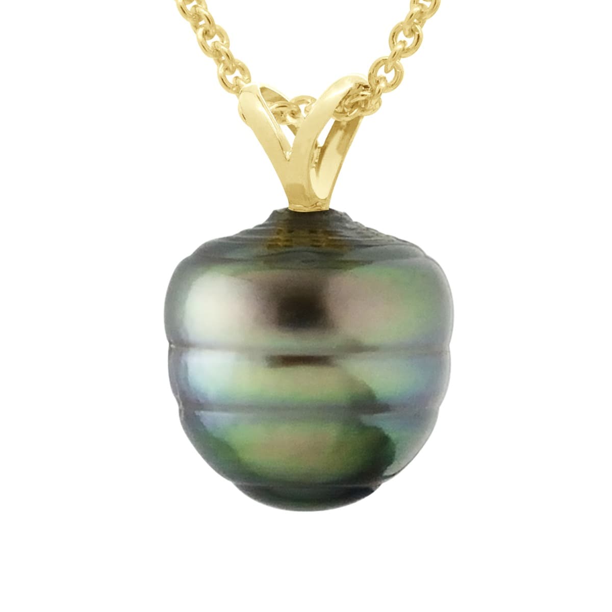 Pendentif Bélière Articulée Véritable Perle de Tahiti Cerclée 9-10 mm — Or Jaune 750 Millièmes 1