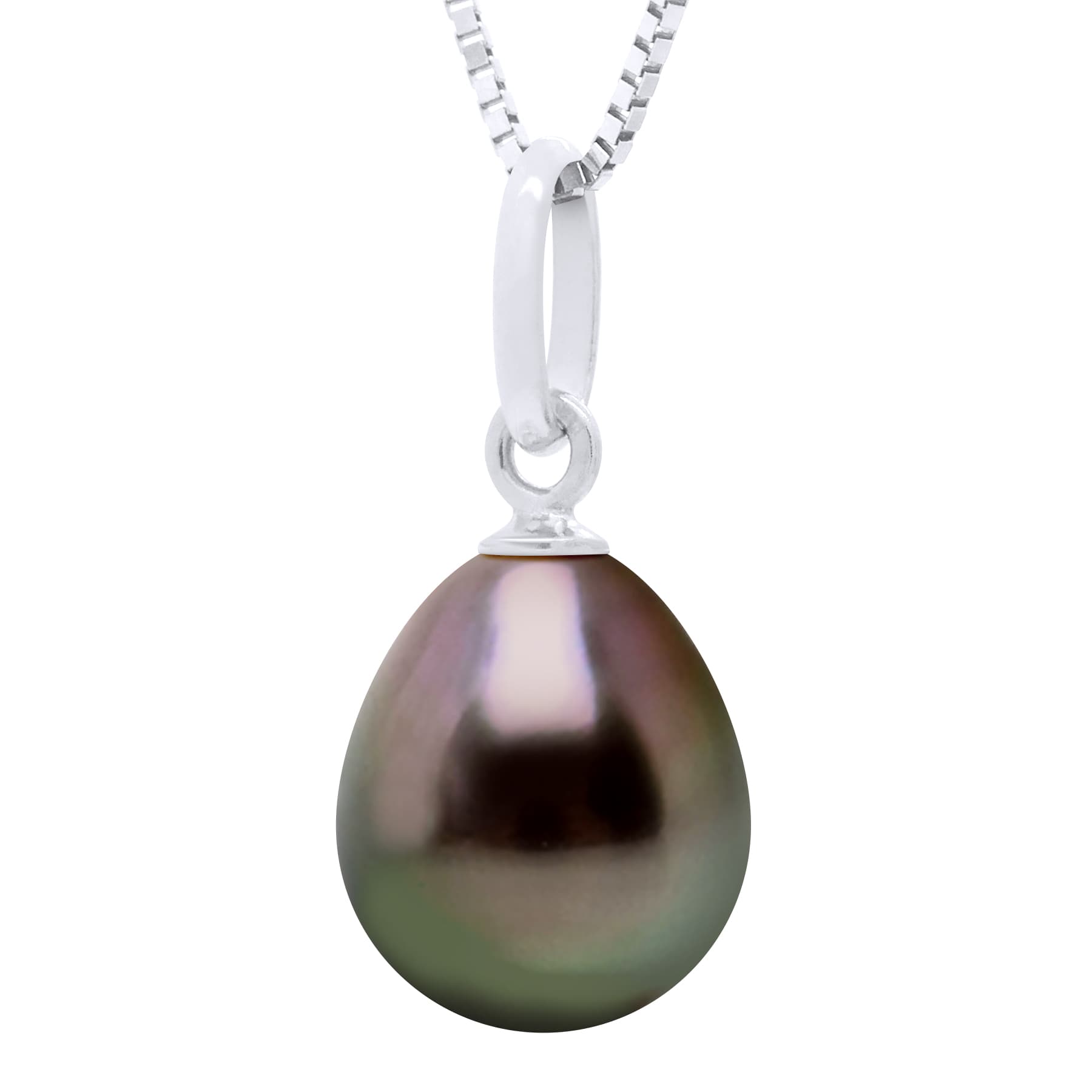 Pendentif Véritable Perle de Tahiti Poire 8-9 mm — Or Blanc 750 Millièmes 1