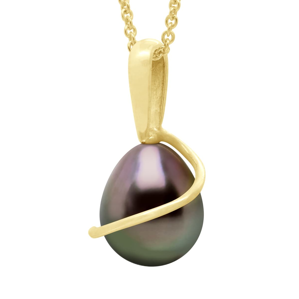 Pendentif Bélière Articulée Véritable Perle de Tahiti Poire 8-9 mm — Or Jaune 375 Millièmes 1
