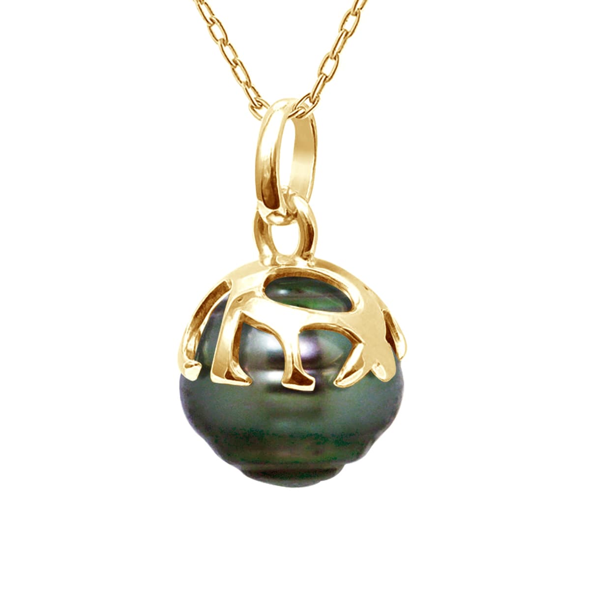 Pendentif Bélière Articulée Véritable Perle de Tahiti Cerclée 9-10 mm — Or Jaune 375 Millièmes 1