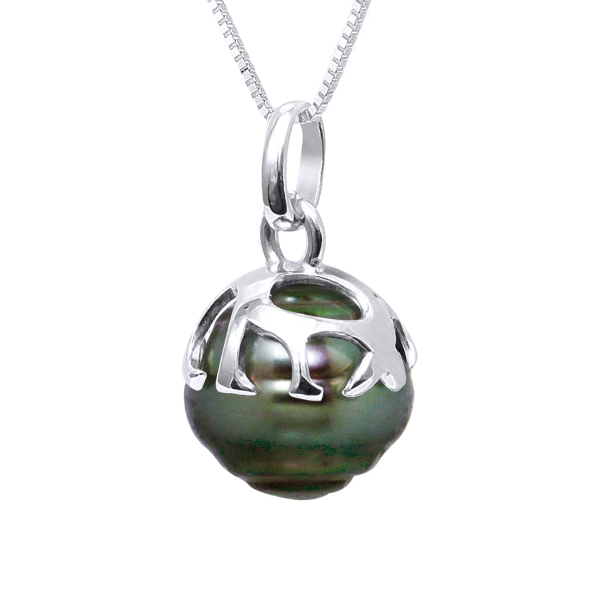 Pendentif Bélière Articulée Véritable Perle de Tahiti Cerclée 9-10 mm — Or Blanc 375 Millièmes 1
