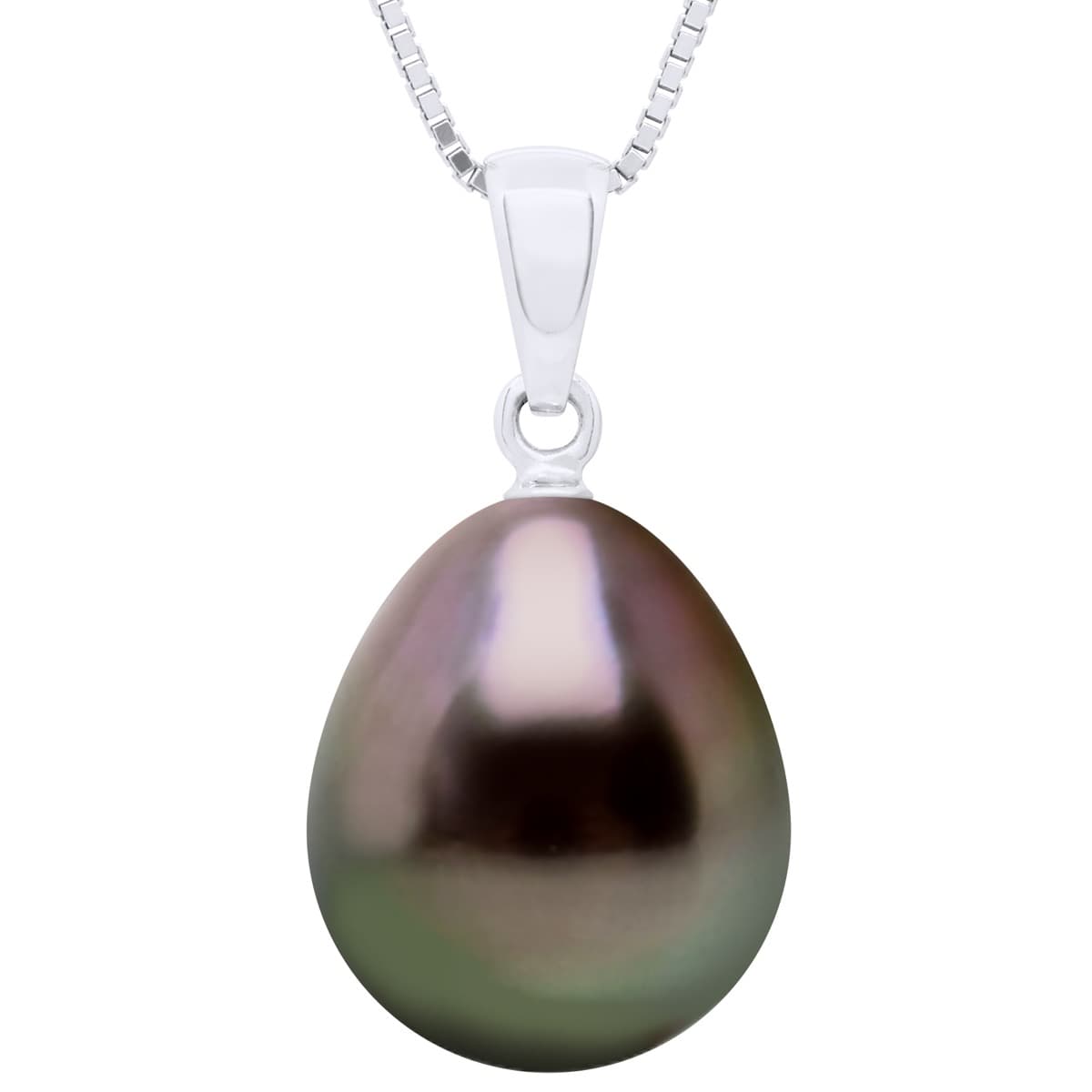 Pendentif Bélière Articulée Véritable Perle de Tahiti Poire 11-12 mm — Or Blanc 375 Millièmes 1
