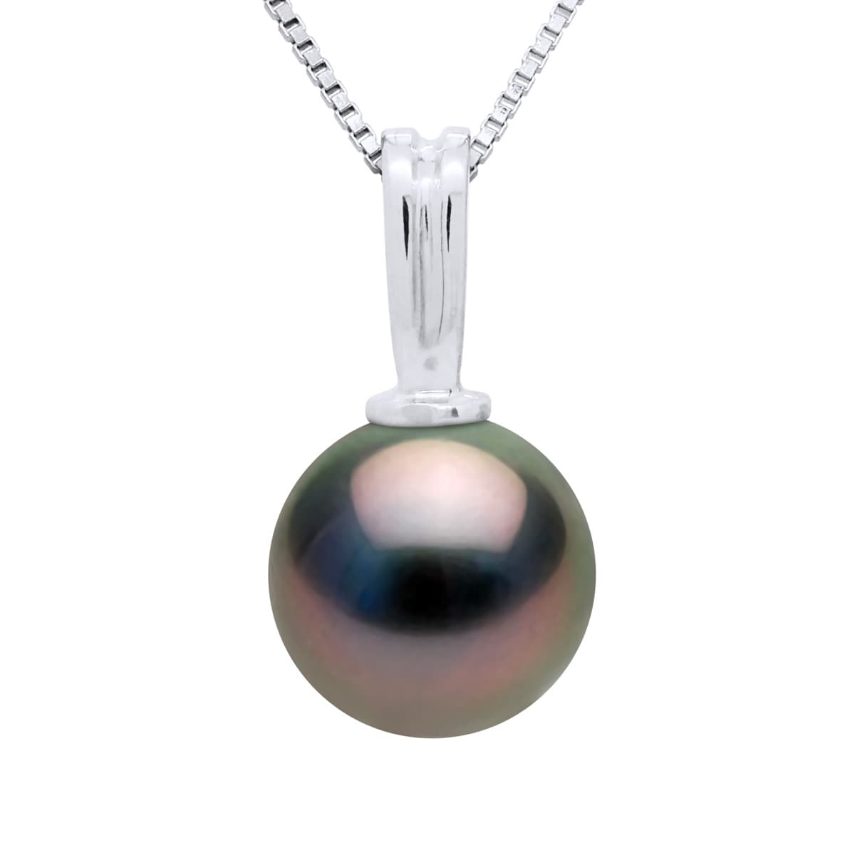 Pendentif Bélière Articulée Véritable Perle de Tahiti Ronde 10-11 mm — Or Blanc 375 Millièmes 1
