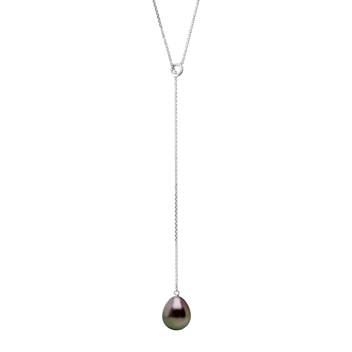 Collier Véritable Perle de Tahiti Poire 8-9 mm — Or Blanc 375 Millièmes — 45 cm 1