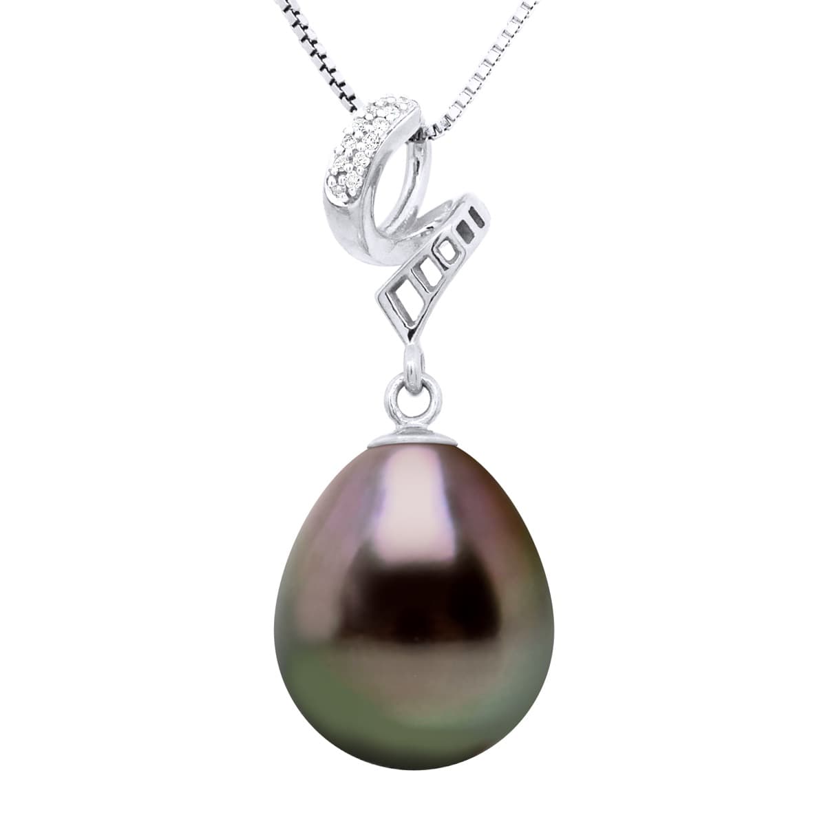 Pendentif Véritable Perle de Tahiti Poire 11-12 mm — Or Blanc 375 Millièmes 1