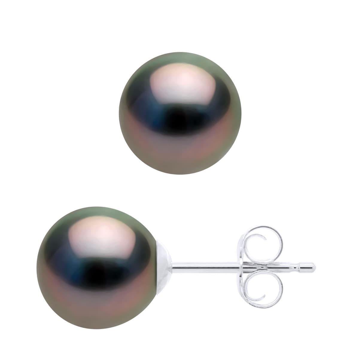 Boucles d'Oreilles Véritables Perles de Tahiti Semi-Rondes 7.5-8 mm — Or Blanc 375 Millièmes 4