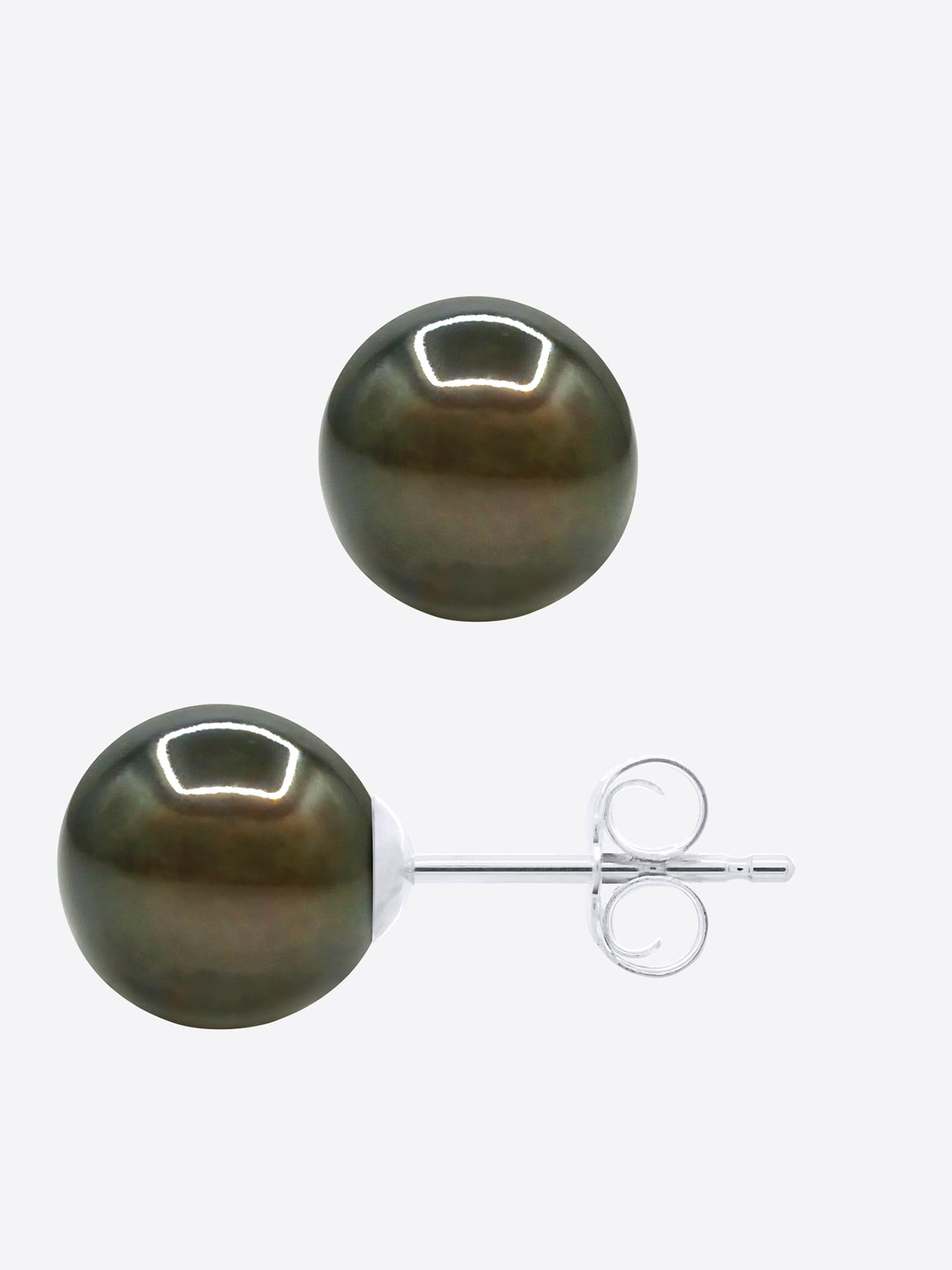 Boucles d'Oreilles Véritables Perles de Tahiti Semi-Rondes 7.5-8 mm — Or Blanc 375 Millièmes 5