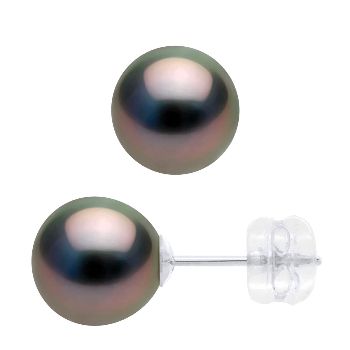 Boucles d'Oreilles Véritables Perles de Tahiti Rondes 8-9 mm — Or Blanc 375 Millièmes 2